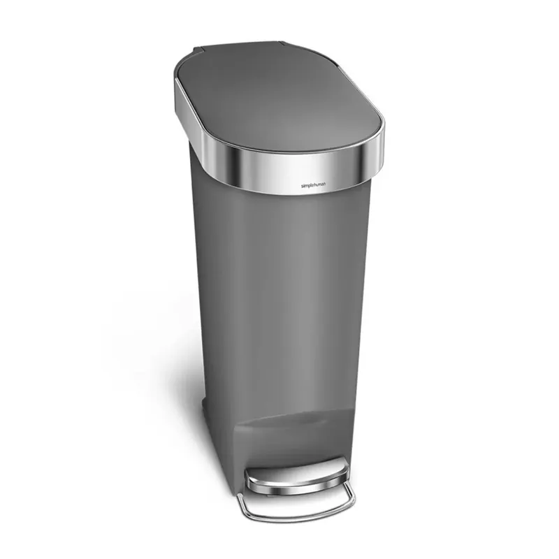 Speciale Aanbieding Simplehuman pedálový odpadkový koš, 40 l, šedý plast, úzký, oválný, s nerez krytem sáčku (CW1391)