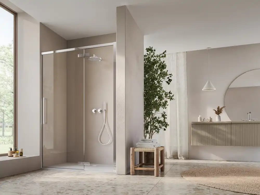 Actieprijs D36T13 - jednokřídlé dveře s pevnou stěnou v rovině pravé 100 cm, profil aluchrom (D36T13R1005007)