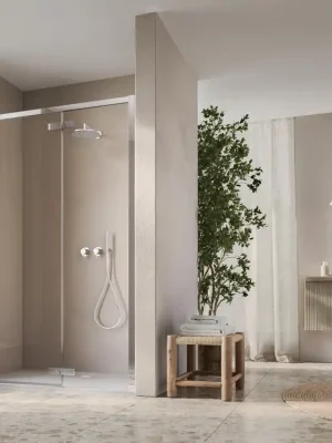 Zlevněný D36T13 - jednokřídlé dveře s pevnou stěnou v rovině levé 130 cm, profil aluchrom (D36T13L1305007)