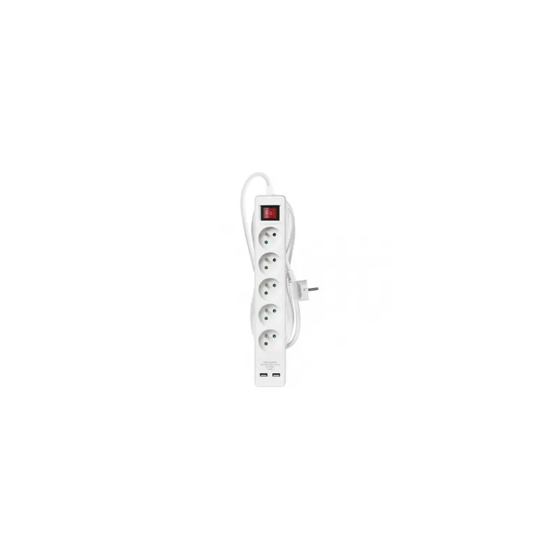 Super Cena Prodlužovací kabel 3 m / 5 zásuvek / s vypínačem / bílý / PVC / s USB / 1,5 mm2
