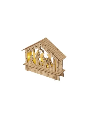 Časově Omezené LED vánoční betlém dřevěný, 15 cm, 2x AA, vnitřní, teplá bílá, časovač