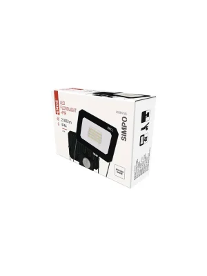 Značkový LED reflektor SIMPO s pohybovým čidlem, 20 W, černý, neutrální bílá