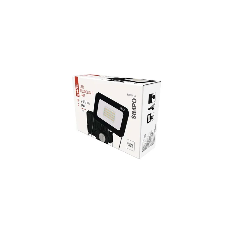 Značkový LED reflektor SIMPO s pohybovým čidlem, 20 W, černý, neutrální bílá
