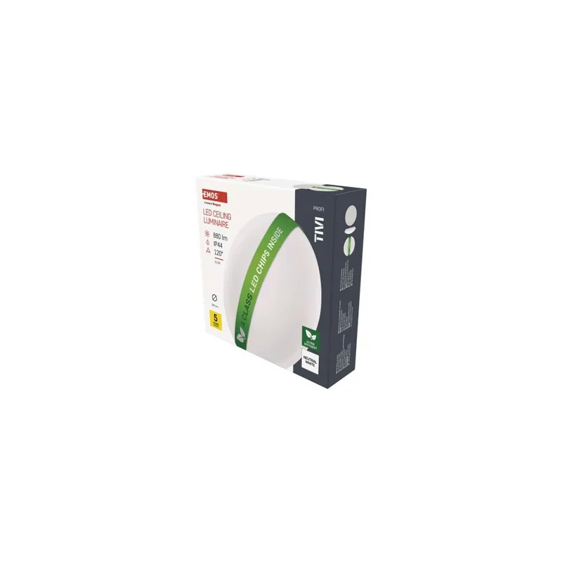 Časově Omezené LED přisazené svítidlo TIVI, A CLASS, kruhové bílé 5,5W, IP44, neutrální bílá