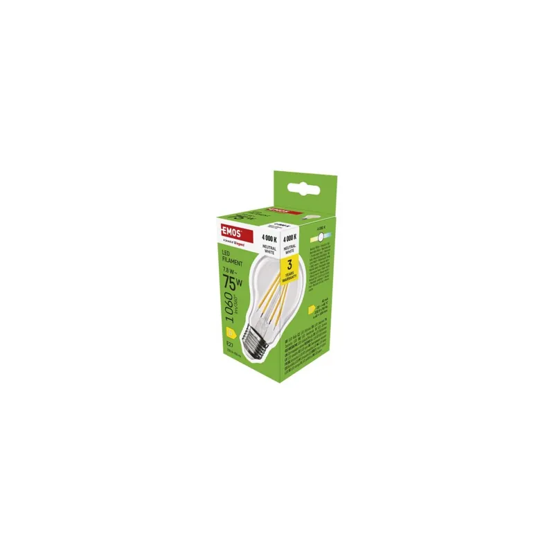 Certifikovaný LED žárovka Filament A60 / E27 / 7,8 W (75 W) / 1060 lm / neutrální bílá