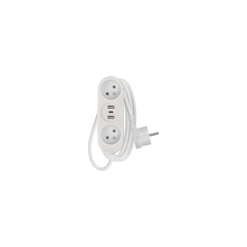 Prodlužovací kabel 1,4 m / 2 zásuvky+2×USB-A+1×USB-C / bílý / PVC / 1,5 mm2 Uitverkoop
