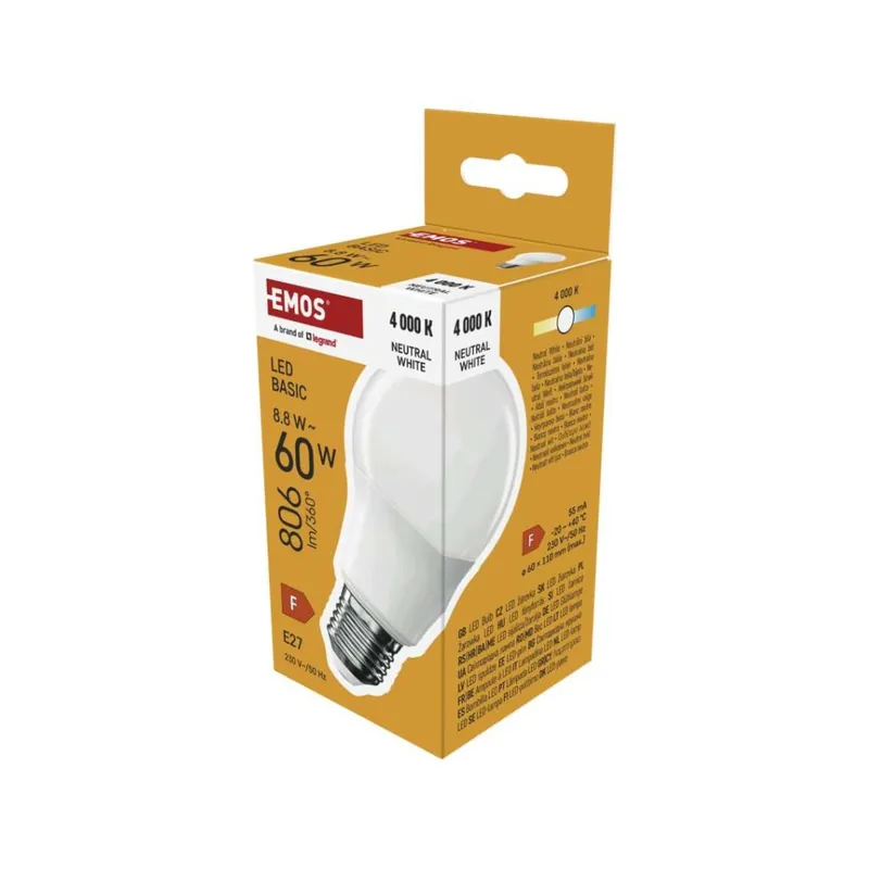 Actieprijs LED žárovka Basic A60 / E27 / 8,8 W (60 W) / 806 lm / neutrální bílá