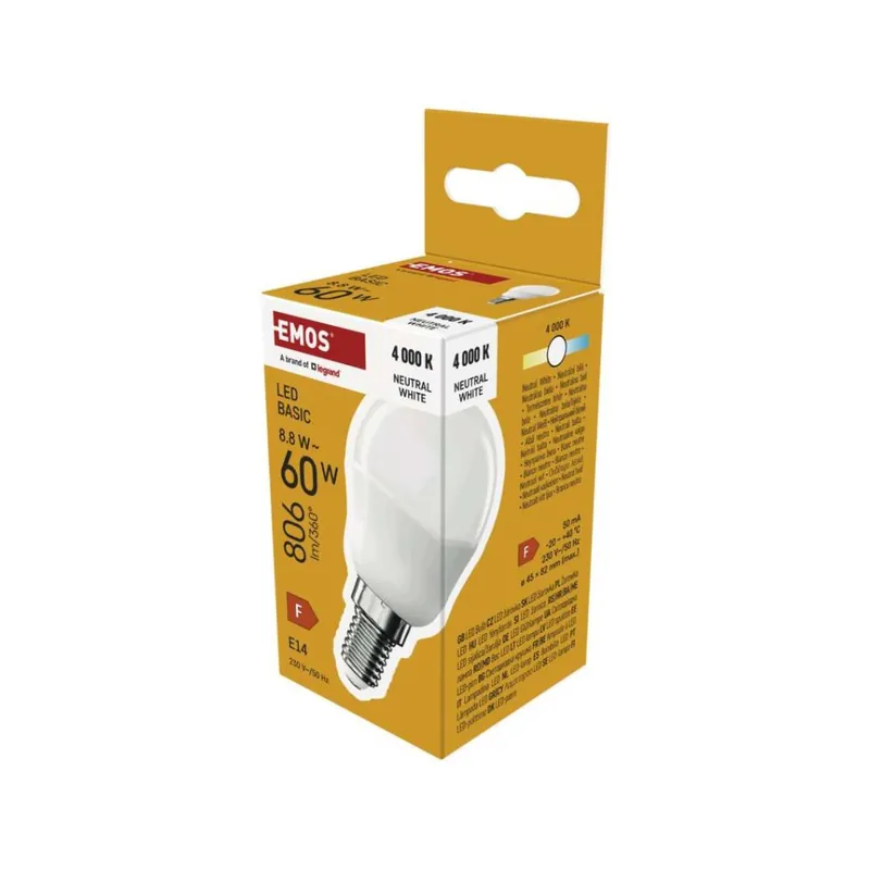 LED žárovka Basic MINI GLOBE E14 / 8,8 W (60 W) / 806 lm / Neutrální bílá Laatste Versie