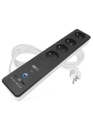 Víkendová Akce GoSmart prodlužovací kabel 2 m / 4 zásuvky / s vyp. / s USB / bílá-černá / PVC / 1,5 mm2