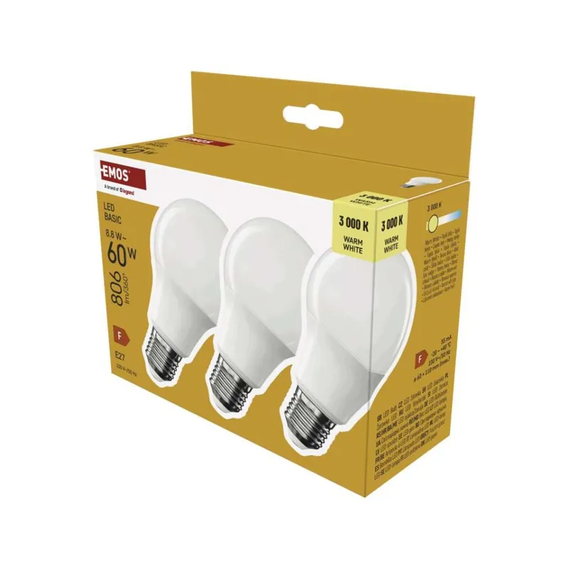 LED žárovka Basic A60 / E27 / 8,8 W (60 W) / 806 lm / teplá bílá Fabrieksprijs