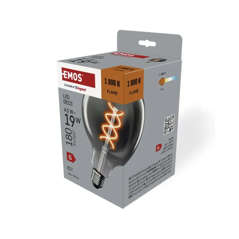 LED žárovka DECO SMOKED G125 / E27 / 4,5 W (19 W) / 180 lm / flame Betaalbaar