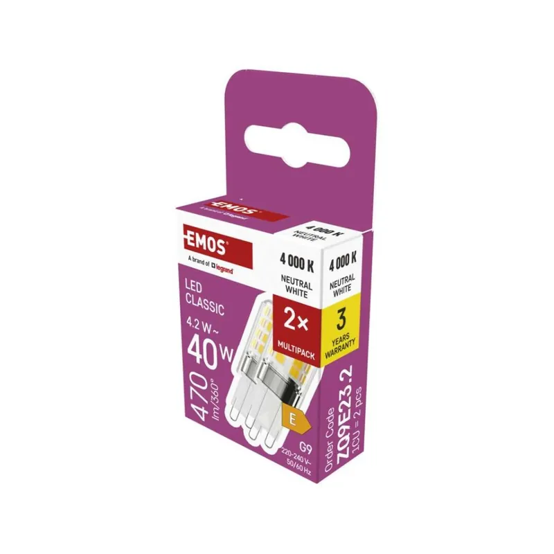 LED žárovka Classic JC / G9 / 4,2 W (40 W) / 470 lm / neutrální bílá / 2 ks Aanbieding
