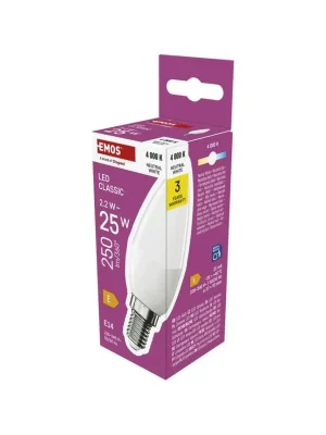 Certifikovaný LED žárovka Classic svíčka / E14 / 2,2 W (25 W) / 250 lm / neutrální bílá