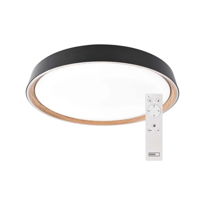 LED přisazené svítidlo ILVI, kruhové 30W, stmívání+CCT, černá+dřevo Nu Kopen