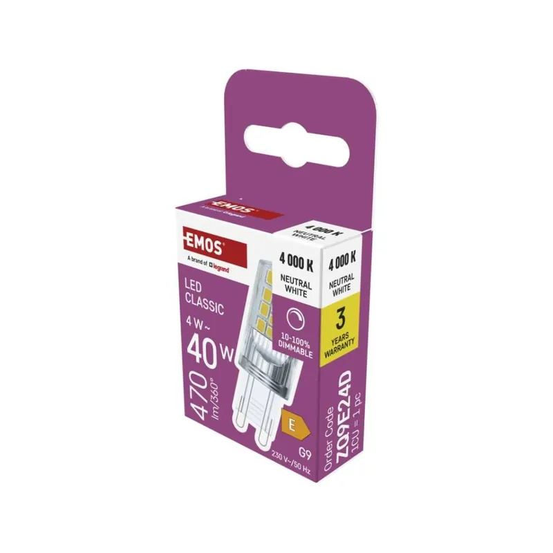LED žárovka Classic JC / G9 / 4,2 W (40 W) / 470 lm / neutrální bílá / stmívatelná Lage Prijs