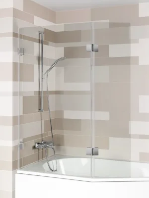 Certifikovaný Skleněná vanová zástěna Riho SCANDIC NXT X500, čiré sklo 8 mm, vhodná pro vany Geta 170 cm a Doppio, varianta levá, pochromované panty, šíře 1215 mm