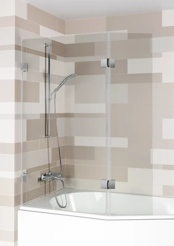Koopje Designová skleněná vanová zástěna Riho SCANDIC NXT X500, 2 segmenty, vhodná pro vany Delta 150/160 cm a vany Doppio, levá stranová variantra, panty v barvě chrom, šíře 815 mm
