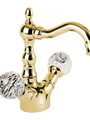 Zlatá retro vodovodní baterie umyvadlová Bianchi BOHEME 1039ORO, křišťál Swarovski Gratis Retour