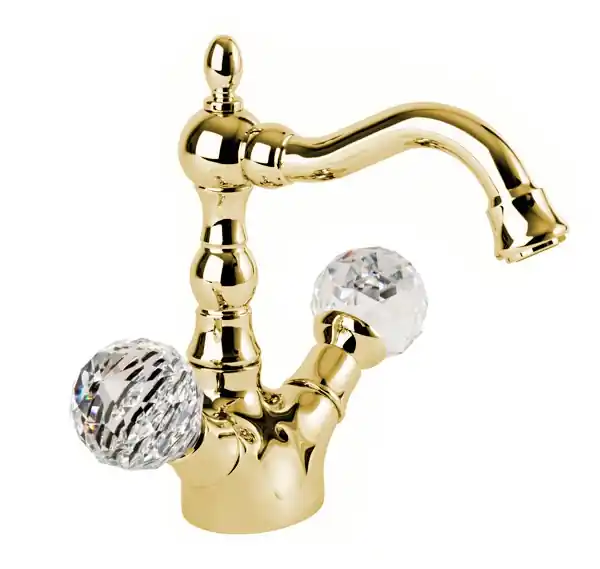 Zlatá retro vodovodní baterie umyvadlová Bianchi BOHEME 1039ORO, křišťál Swarovski Gratis Retour