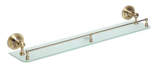 Premium Polička skleněná s hrazdou 600 mm Bemeta RETRO 144102267 bronz / stará mosaz / mléčné sklo