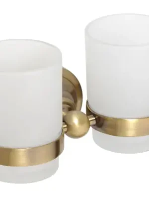 Voordeelprijs Dvojitý držák kartáčků Bemeta RETRO 144110027 bronz / stará mosaz / mléčné sklo
